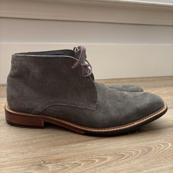 Ted Baker Chukka Desert Boots Mens Size 9 Linnus Grey Suede Purple Stitching - Picture 8 of 10